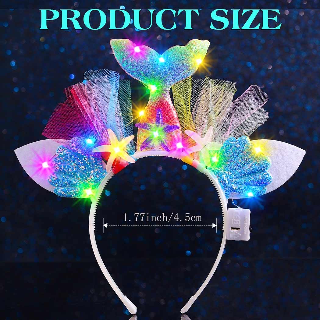 DRESBE Mermaid Headband Light up Seashell Hairbands Glowing Sea Hair Accessories for Women (Multicolor)