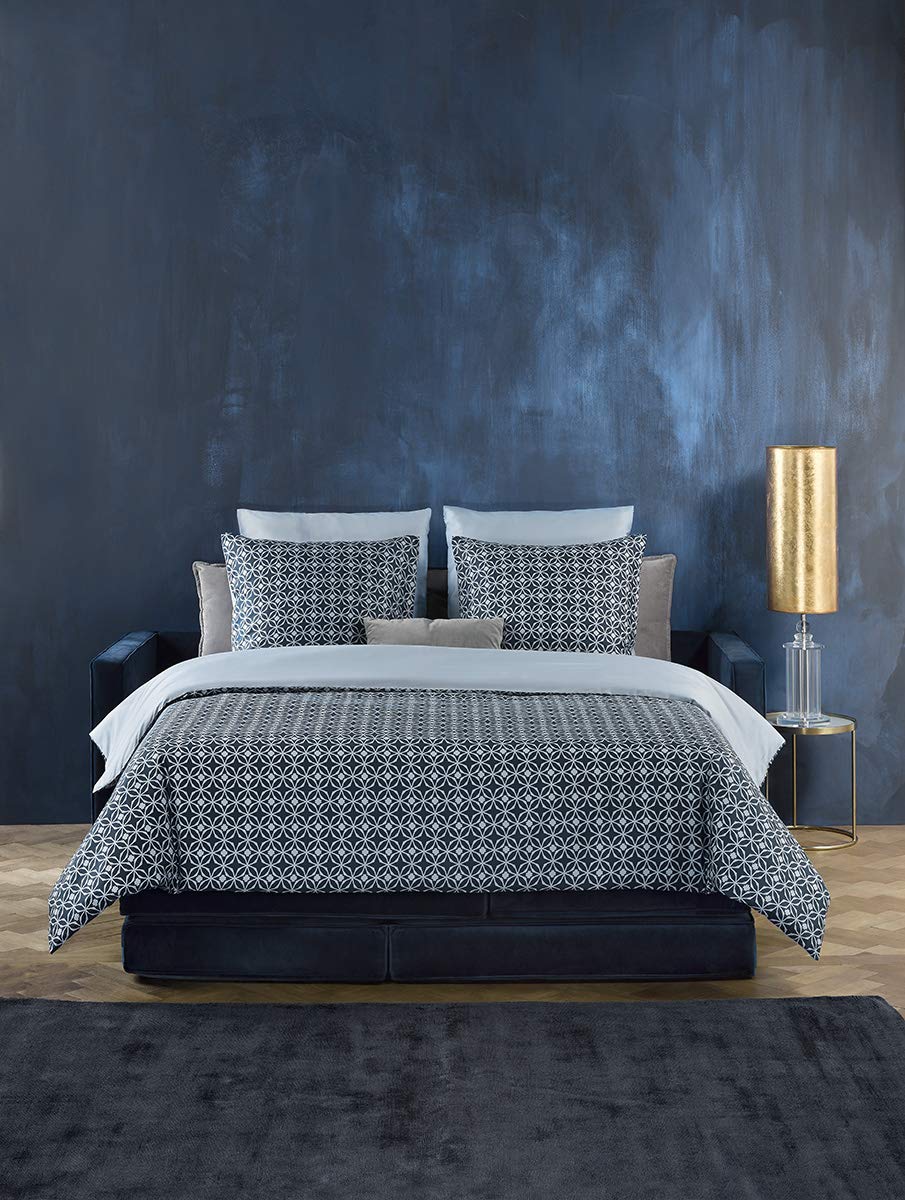 De Witte Lietaer Satin Nickel Bedding Set: Duvet Cover and Pillowcases, Cotton, Blue Print, 260 x 240 cm/260 x 70 cm
