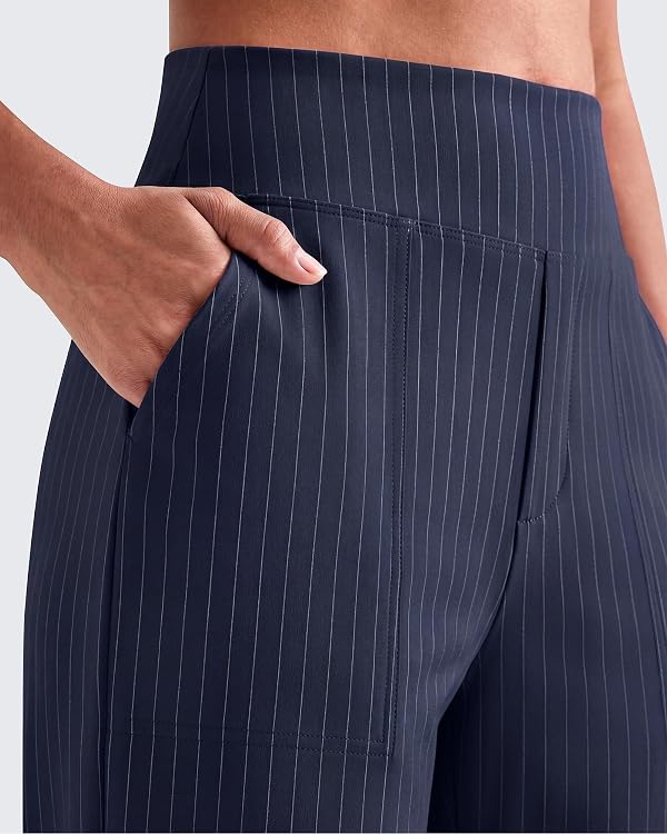 G4Free Dress Striped Pants High Waist Travel,Dark Navy Pinstripe,M,Tall by G4Free - Used condition - Image 5