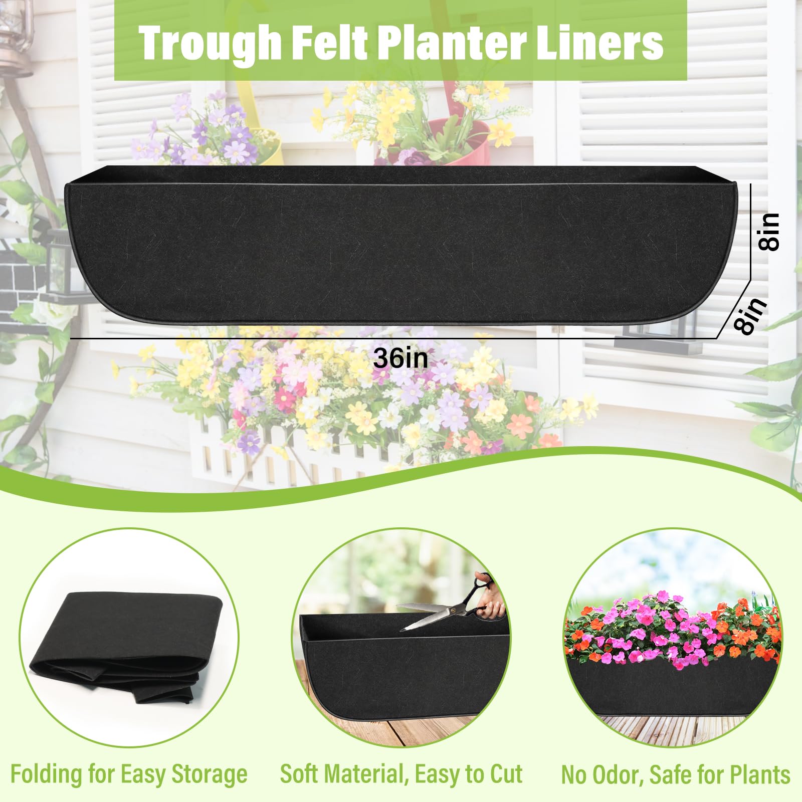 Snapklik.com : Riare 4 Pack 36 Inch Black Fabric Window Box Liners ...
