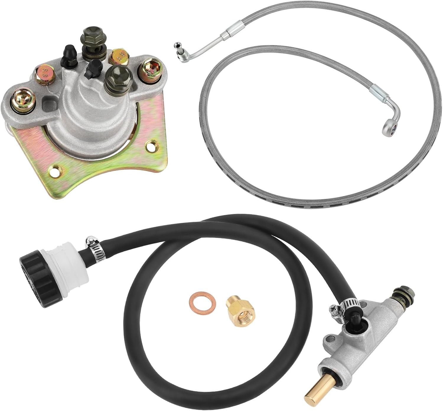 M MATI Rear Brake Caliper & Master Cylinder & Hose Line for Polaris Sportsman 600 700 800 2002-2006 1910690 1910301 1910790 1910766 2202709 1910429