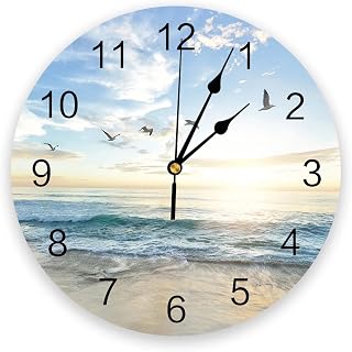 5D Diamond Painting Clock Kit for Adults - Full Drill Sea Scenery Crystal Rhinestone Embroidery Cross Stitch Diamond Art Craft for Home Wall Decor, Square Drill 35x35cm/14x14in