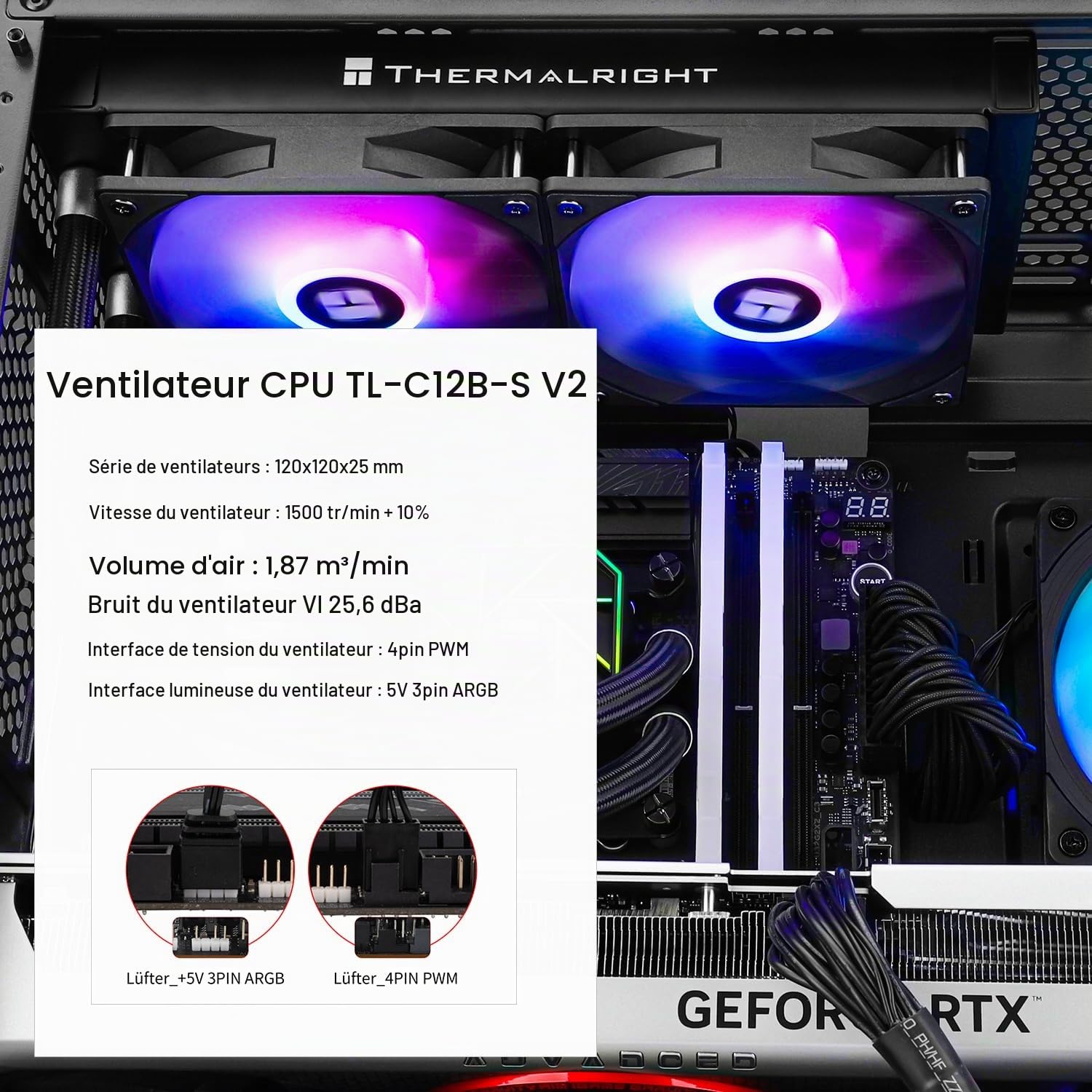 TR-Thermalright Aqua Elite 240 V3 Refroidissement par eau pour CPU complet 240mm Aio pour PC, ventilateur de refroidissement ARGB 120mm, Compatible avec AM5/AM4, LGA1851/1700/115X/1200, Noir