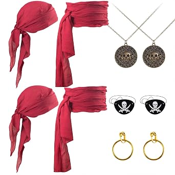 Pirate Costume Women Men Halloween Pirate Accessories Cosplay - Waist Belt, Bandana, Eye Patch, Necklace, earring