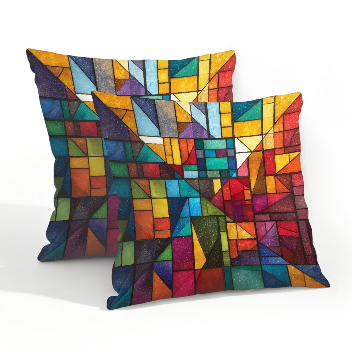 Outdoor Pillow Covers Waterproof Pillowcases 20x20in Set of 2 Modern Stained Glass Geometric Mosaic Decorative Throw Cushion Case for Couch Sofa Garden Patio Furniture