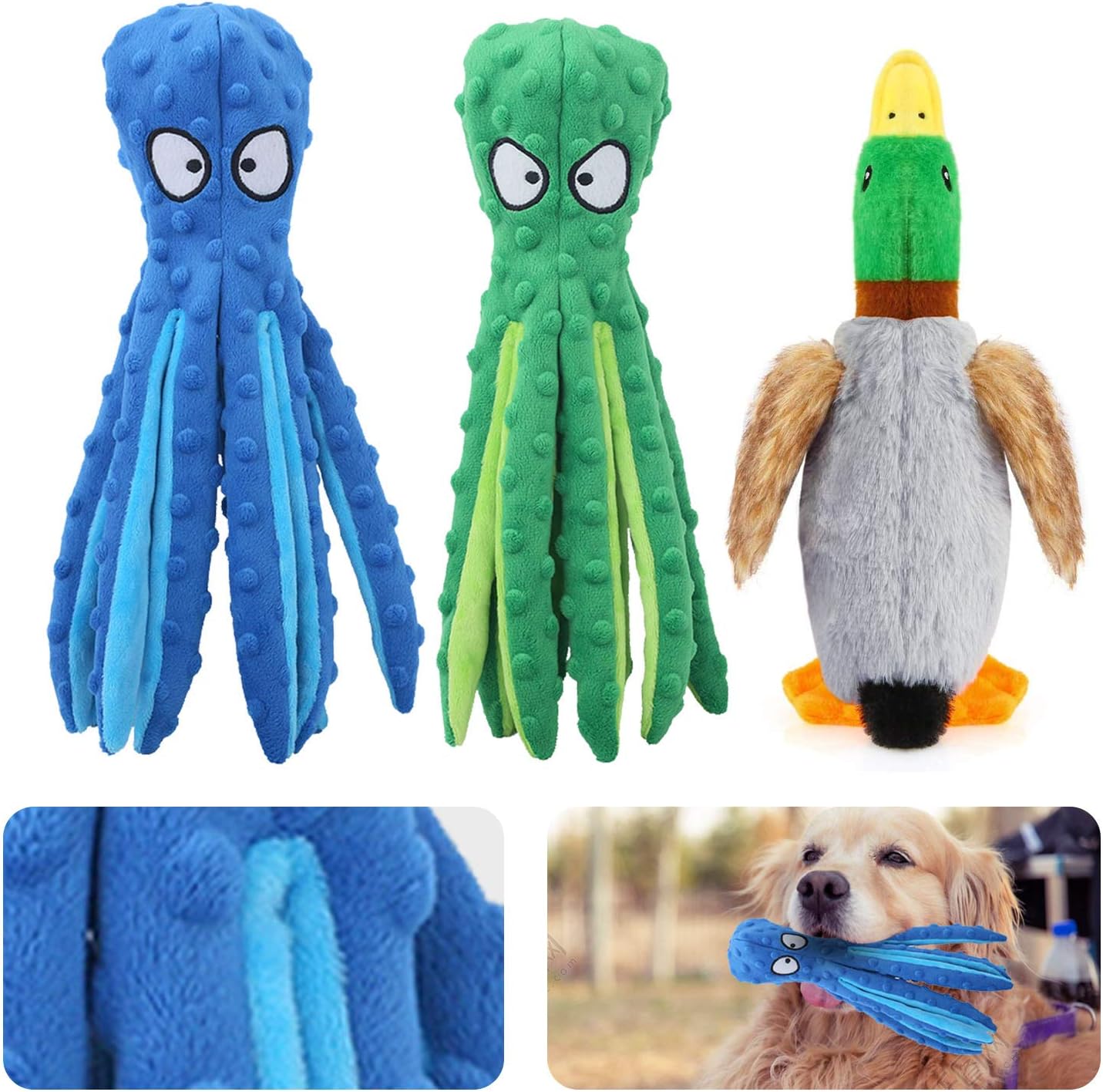 [3 Pack] AircooL Squeaky Dog Toys - No Stuffing Crinkle Plush Dog Toys ,Puppy Teething Chew Toys,Durable for Interactive Dog Chew…