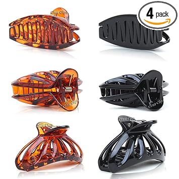 Claw Clips Hair Clips & Clutchers for Women & Girls/ Butterfly/ Korean Style/ Transparent Glossy Finish/ Acrylic Sheet/ Magnetic Snap Closure/ Medium Size 6cm (Pack of 04)