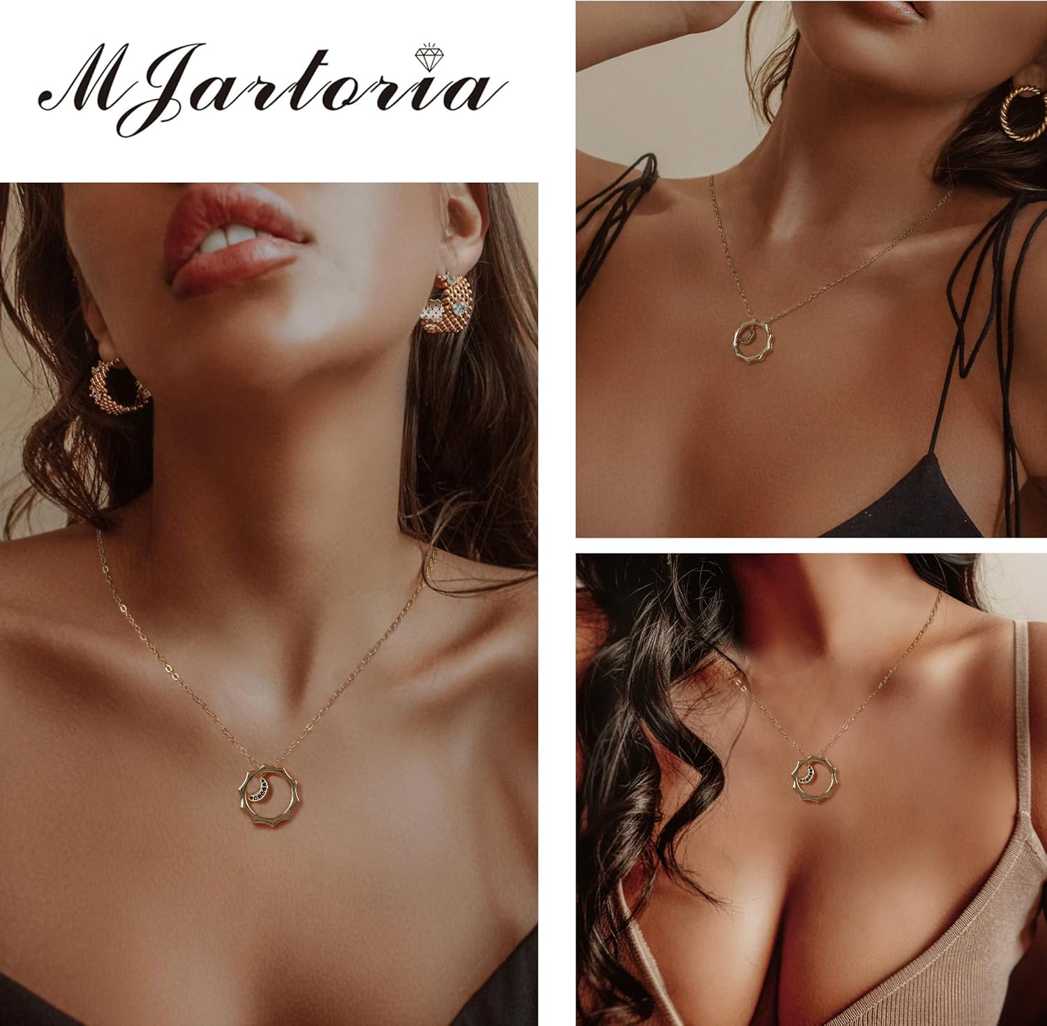 MJartoria Best Friend Necklace Sun Moon Pendant BFF Necklace for 2 Friendship or Couples Matching Necklaces Jewelry Gifts (Gold-Sun+Moon+Rhinestones) - Image 3