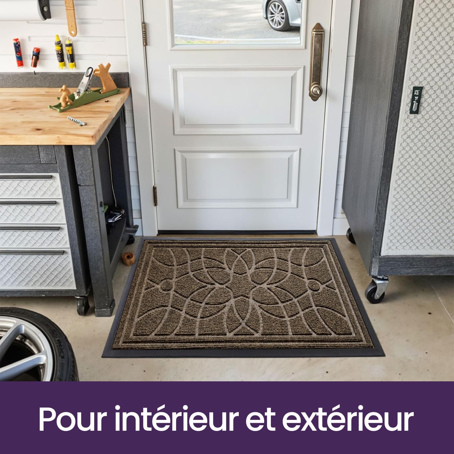 DEXI Paillasson Interieur Entree 60 x 120 cm, Tapis d'entrée Antidérapant, Tapis de Porte Absorbant et Résistant, Tapis pour Intérieur, Extérieur, Couloir, Jardin, Cour, Brun