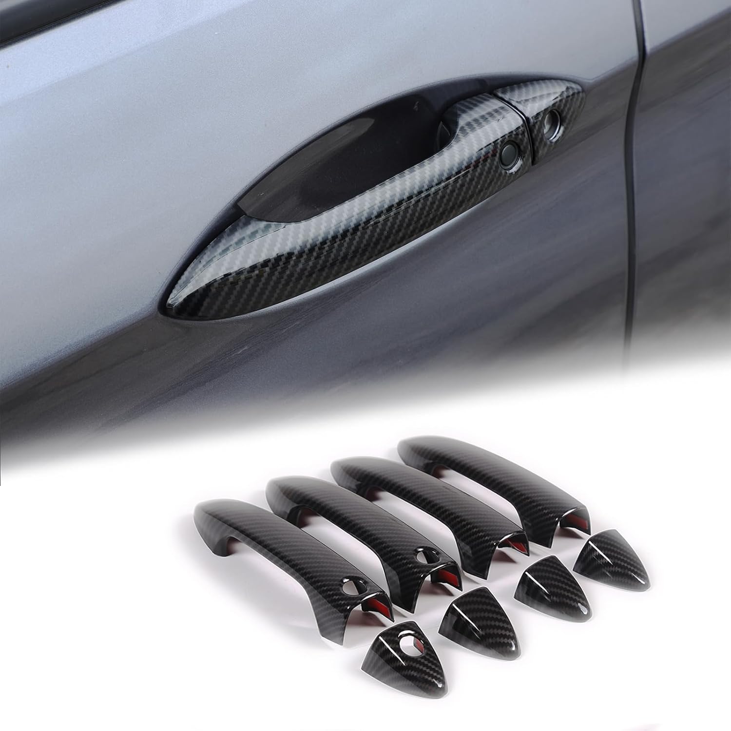HIRUFAIT Exterior Door Handle Cover Trim for Honda Pilot (2016–2022) / Ridgeline (2017–2024) — Carbon Fiber Pattern 4‑Piece