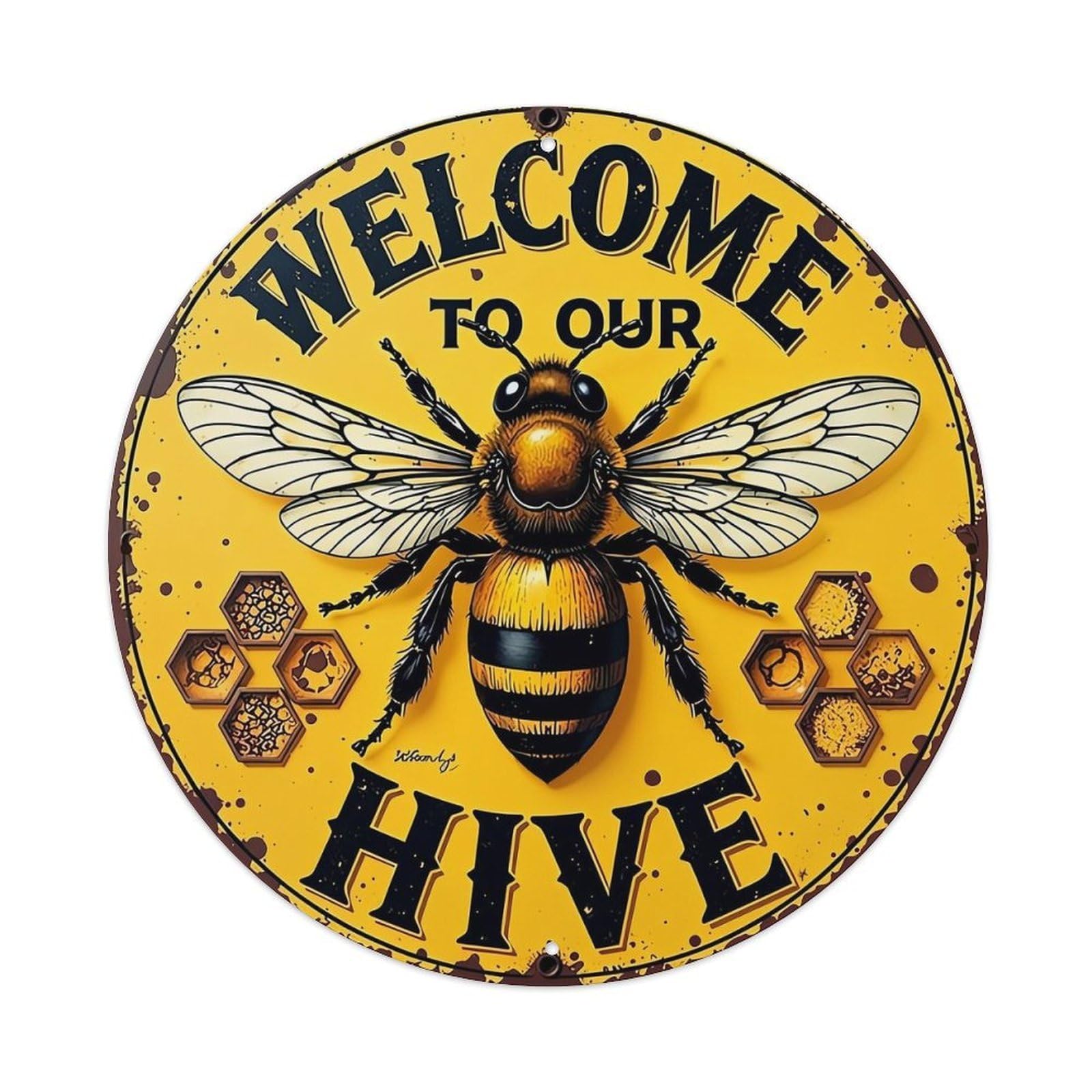 Welcome To Our Hive Bee- Retro Metal Tin Sign, Vintage Metal Poster for home, Gaming Room, Studio Workshop,Bar,Garage Wall Art Decor 8x8 inch