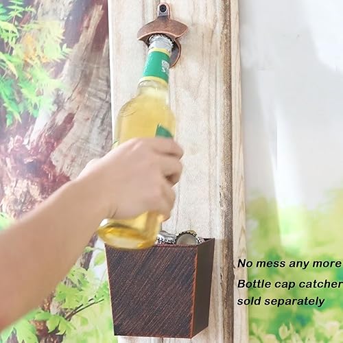 Miniatura 5 de 12 piezas de abrebotellas rústico montado en la pared a granel, abridor de tapas de cerveza de pared de acero inoxidable para bricolaje de madera
