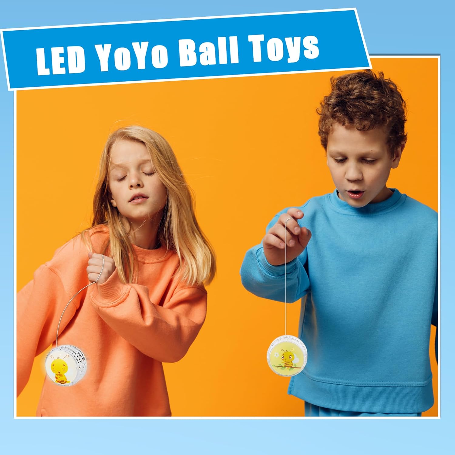 24 Pcs Bee Designs Light up Yo Yo Ball Bulk Responsive Ball Auto Return Bearing Balls Yoyo for Beginner Birthday Classroom Bag Fillers Prizes Gifts, 6 Styles