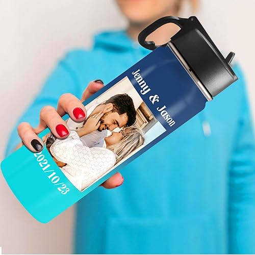 Miniatura 6 de Botella de agua personalizada con foto, botella de agua deportiva de acero inoxidable con imagen personalizada de 1832 onzas para niños, hombres y