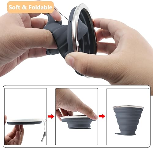 Miniatura 3 de Litoexpe Paquete de 4 vasos de viaje plegables de silicona portátiles con tapas, gris oscuro, rosa, azul marino y verde azulado, capacidad de 9.22