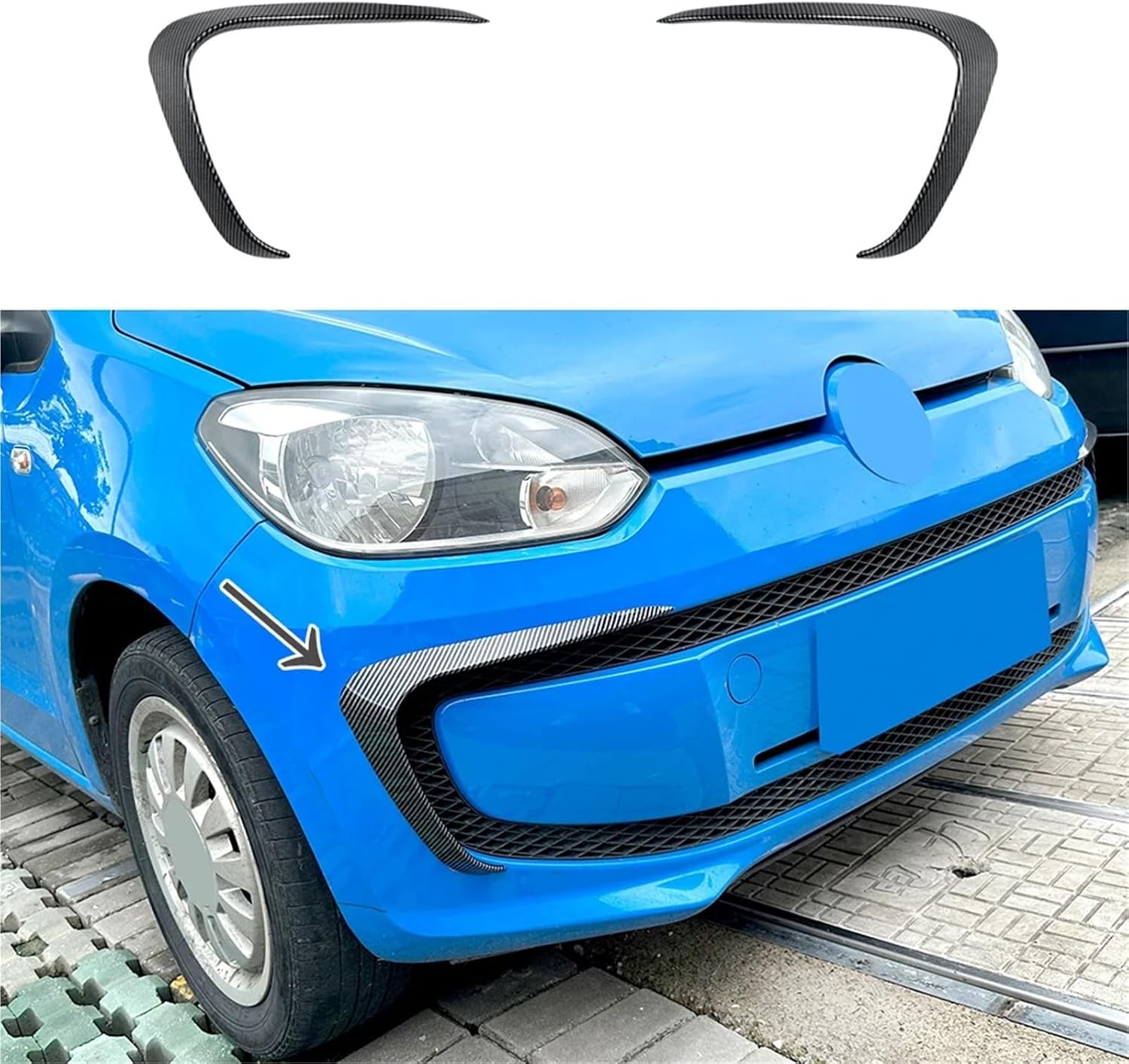 Compatible with VW UP 2011-2015 Front Wind Knife Spoiler Car Sticker Grille Exterior Car Body Kit Glossy Black(Carbon Black Look)