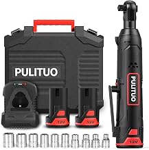PULITUO Cordless Ratchet Wrench, Electric Ratchet Wrench 3/8" 50N.m with 2 Pack 2.0Ah 2000mAh Lithium Ion Batteries, Variable Speed Trigger, 10 Sockets