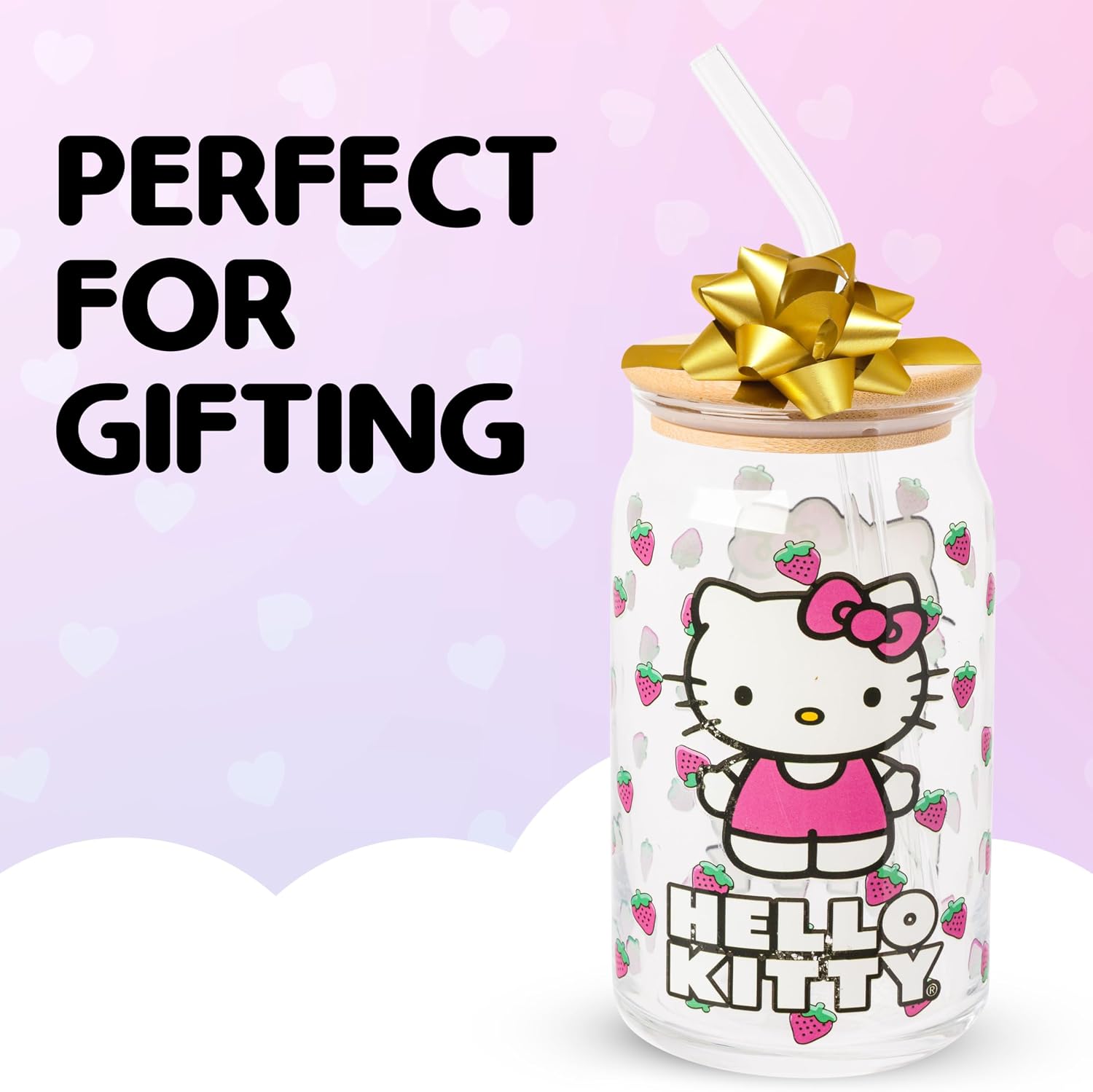 Silver Buffalo Sanrio Hello Kitty Strawberry, Glass Tumbler, 16oz