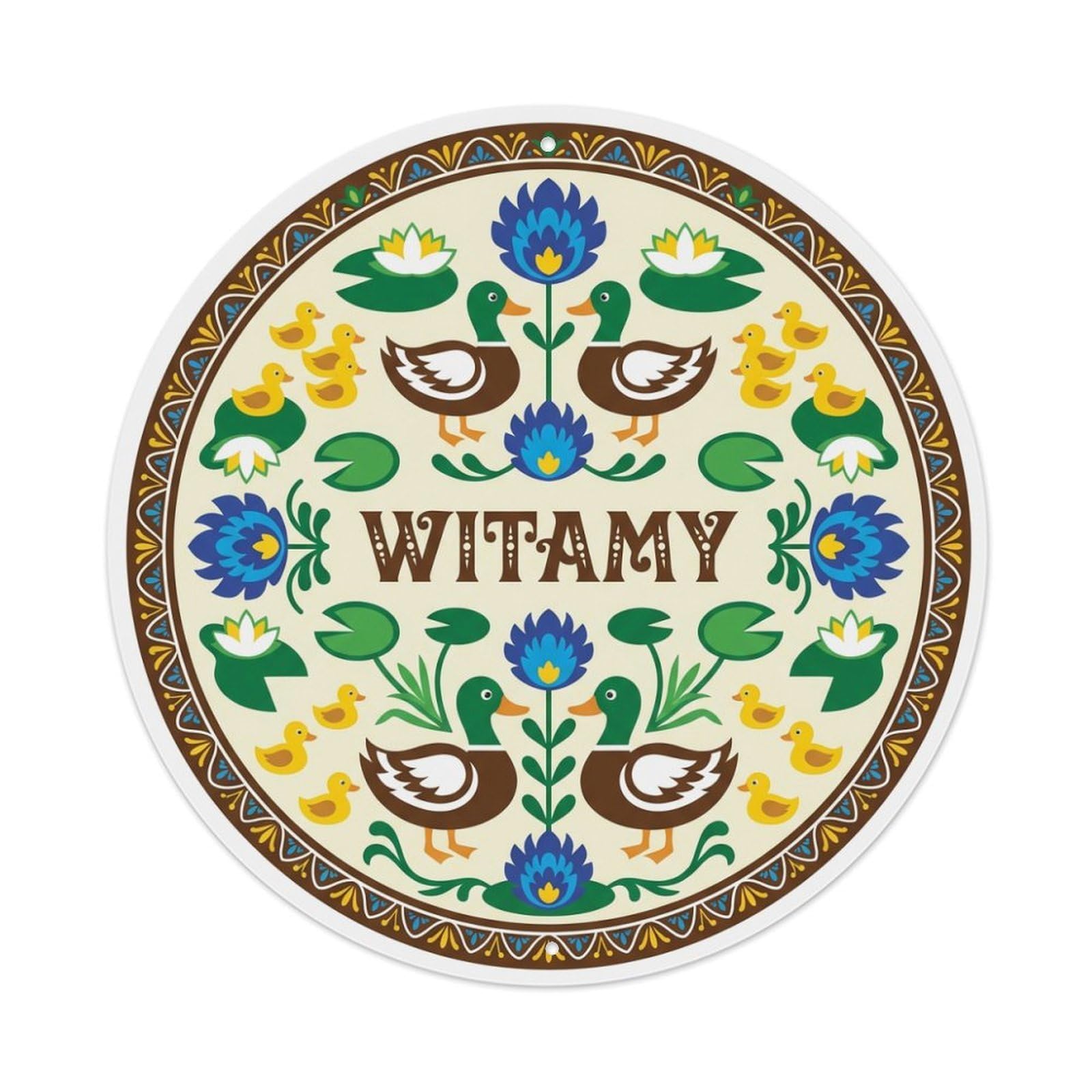 Fyrn Style Metal Tin Sign Vintage Polish Folk Art Witamy Welcome Duck Pond