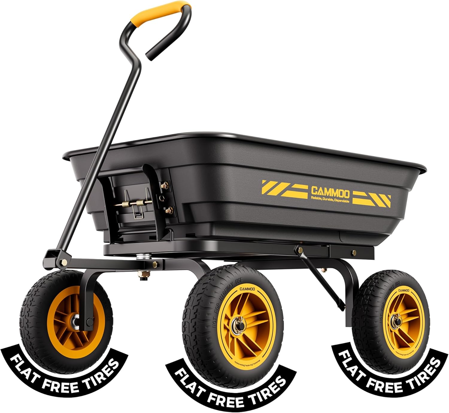 10-in NO-FLAT TIRES 600lb Heavy-Duty Garden Dump Cart 4 Cu.Ft. Utility Wagon with Quick-Release Dumping