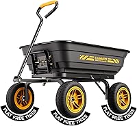 CAMMOO 600lb Heavy-Duty Garden Dump Cart with 10-Inch No-Flat Tires, 4 Cu Ft Quick-Release Utility Wagon - 100% Virgin Polypropylene