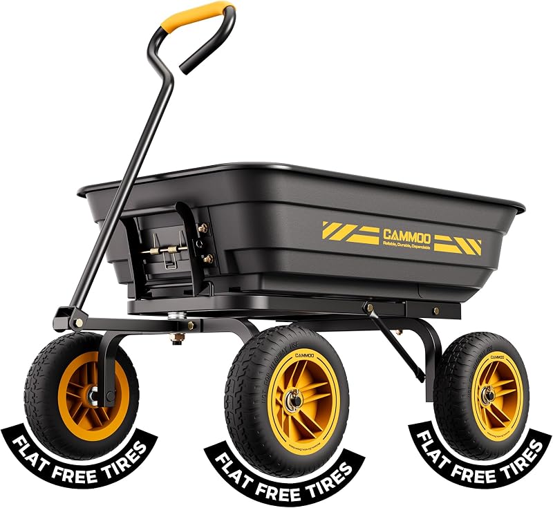 Neumáticos NO pinchados de 10 pulgadas Carro de descarga para jardín de 600 lb 4 pies cúbicos. Carretilla | Garden Wagon Carro de jardín de descarga rápida de polipropileno virgen, material no reciclado para jardinería y paisajismo