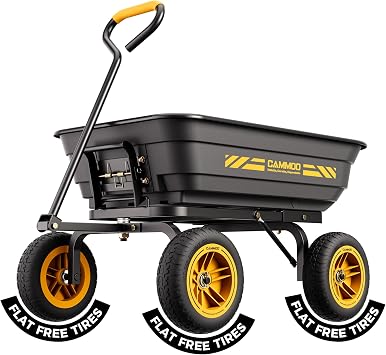 CAMMOO 10-in NO-FLAT TIRES 600lb Heavy-Duty Garden Dump Cart 4 Cu.Ft. Utility Wagon with Quick-Release Dumping & Prime Grade 100% Virgin Polypropylene - Not Recycled Material for Landscaping Gardening