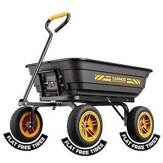 CAMMOO 10-in NO-FLAT TIRES 600lb Heavy-Duty Garden Dump Cart 4 Cu.Ft. Utility Wagon with Quick-Release Dumping & Prime Grade 100% Virgin Polypropylene - Not Recycled Material for Landscaping Gardening - Amazon product rated Grade A