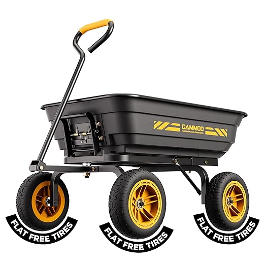 10-in NO-FLAT TIRES 600lb Heavy-Duty Garden Dump Cart 4 Cu.Ft. Utility Wagon with Quick-Release Dumping & Prime Grade 100% Virgin Polypropylene - Not Recycled Material for Landscaping Gardening