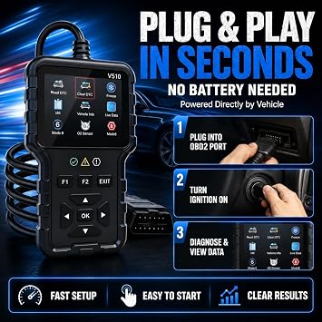 V510 OBD2 Scanner Diagnostic Tool -Code Reader, Reset Function, Data Stream, I/M Readiness, Full OBS2 Function, Modes 6 & 8, for All 1996+ Vehicles