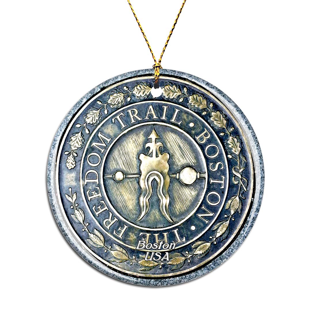Weekino Usa America Freedom Trail Boston Christmas Xmas Tree Ornament Decoration Hanging Pendant Decor City Travel Souvenir Collection Double Sided Porcelain 2.85 Inch