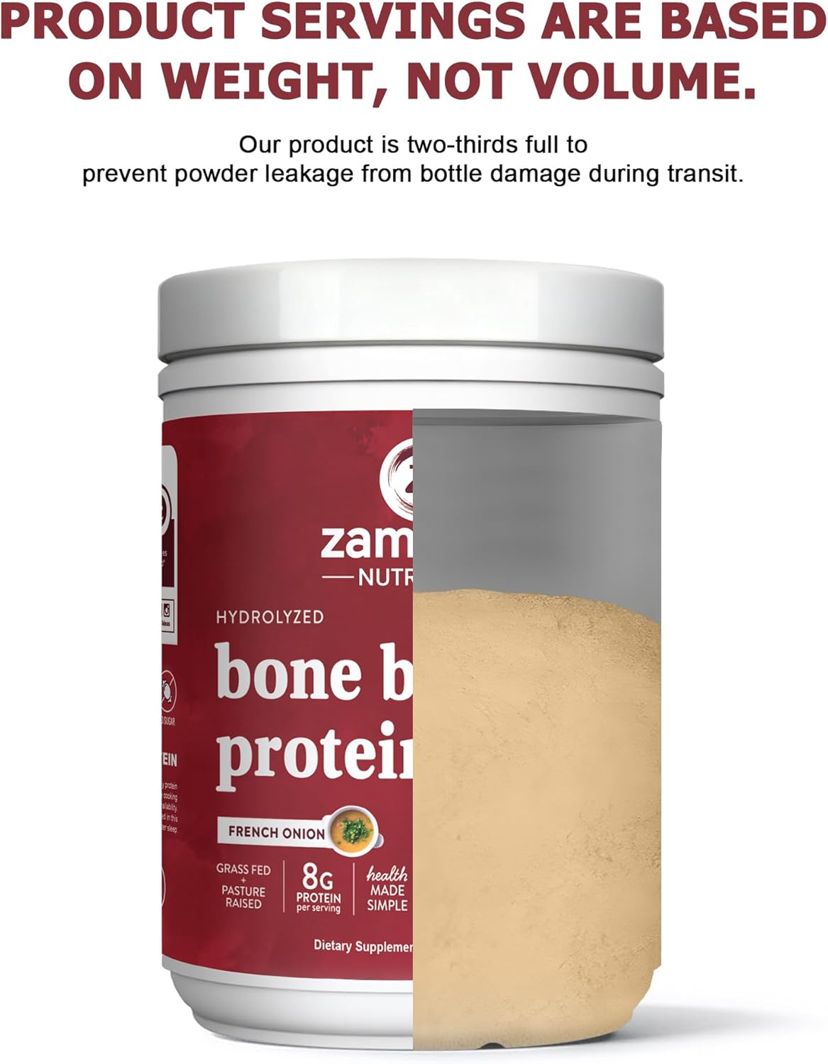 Zammex Beef Bone Broth Protein Powder - Grass-Fed Hydrolyzed Collagen, Supports Hair Skin and Joint & Bone Health, Pasture Raised Keto Paleo Friendly 30 Servings- French Onion