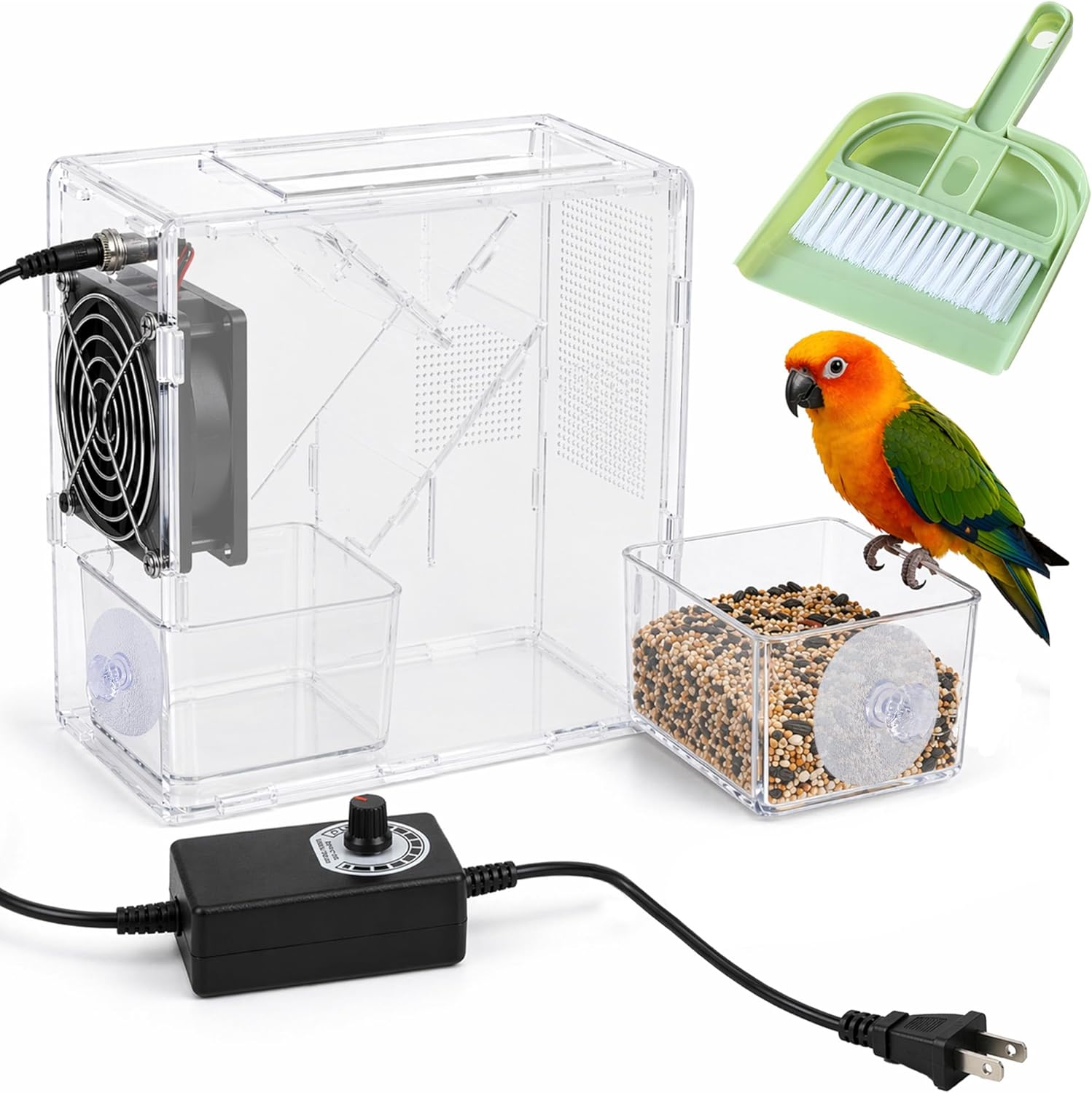 THOUSANDSUNNY Bird Grain Shell Blowing Machine, Adjustable Speed Fan Electric Bird Seed Cleaner with Food Shell Collection Boxes for Home