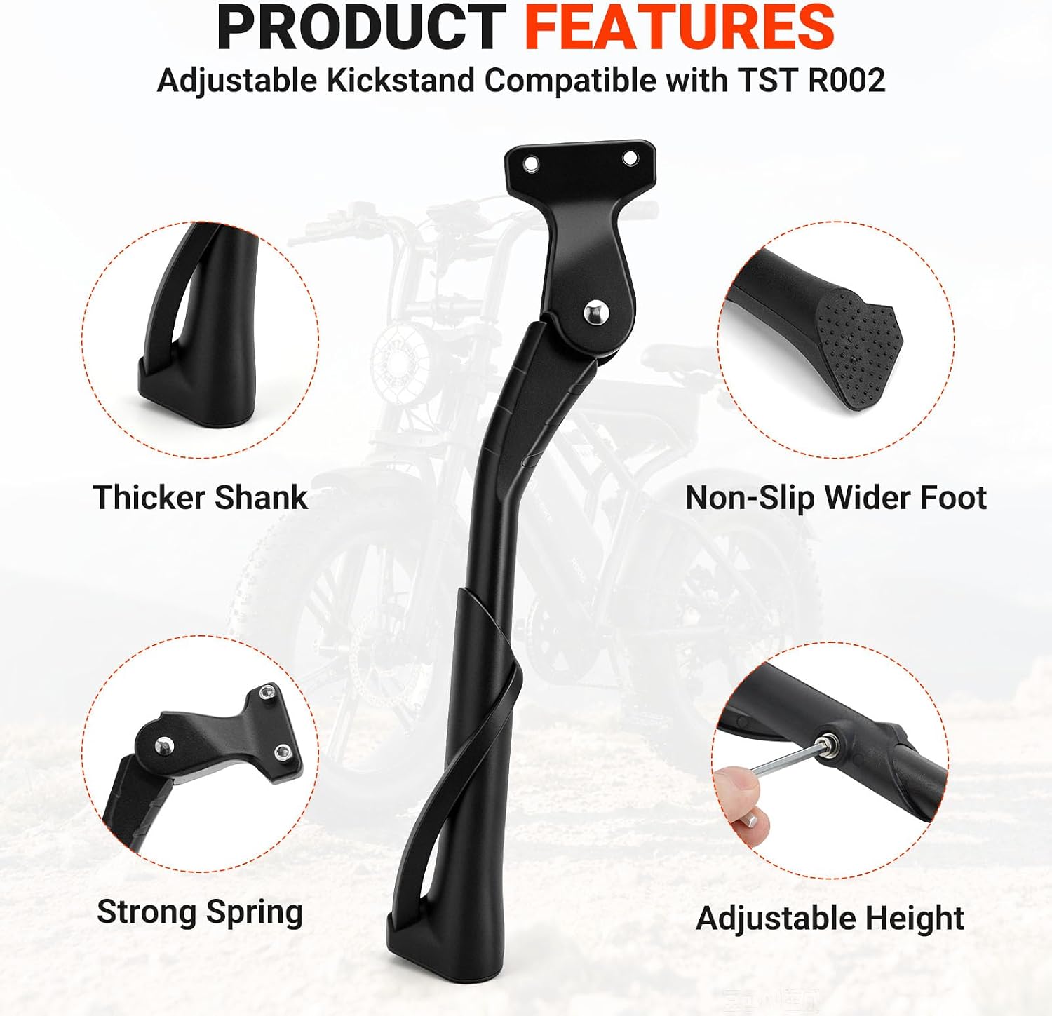 Kickstand Compatible with TST R002 E-Bike OEM Factory Original Replacement Side Stand for TST R002 Ebike | Heavy Duty Aluminum Alloy Kickstand with Non-Slip Foot