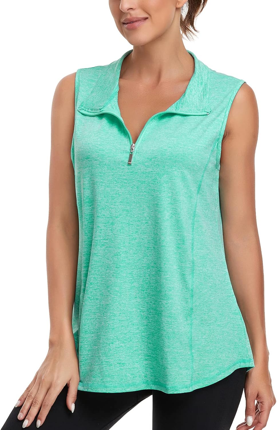 Viracy Women's Zip Up Golf Workout Tank Tops Sleeveless Quick Dry Athletic Polo Shirts