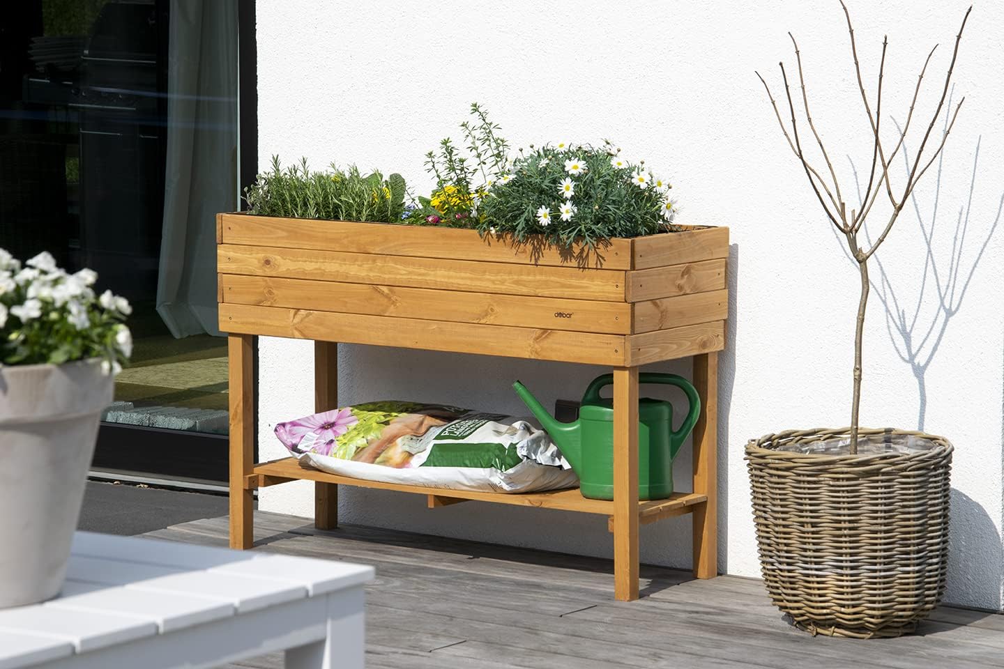 dobar® 58130FSCe Large Raised Bed XXL with Storage Surface Raised Vegetable Bed Solid Wood Herb Bed Weatherproof Plant Box for Balcony/Garden/Patio 117 x 40 x 80 cm Brown
