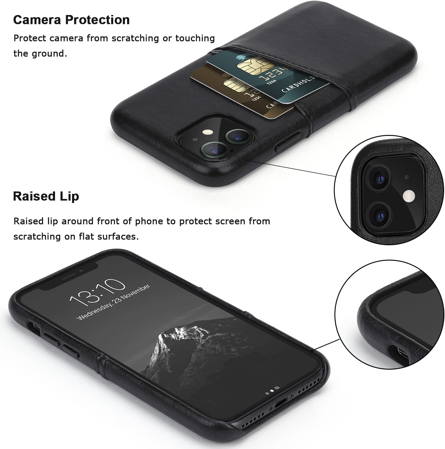 TENDLIN Compatible with iPhone 11 Case Wallet Design Premium Leather Case with 2 Card Holder Slots (Black)