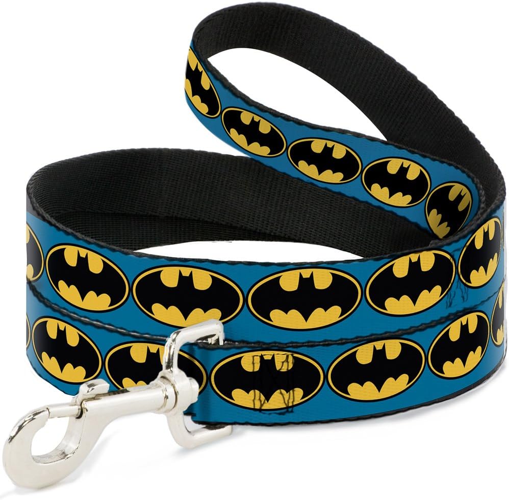 Buckle-Down Dog Leash Bat Signal 3 Blue Black Yellow 6 Feet Long 1.0 Inch Wide, Multicolor, DL-6FT-WBM012