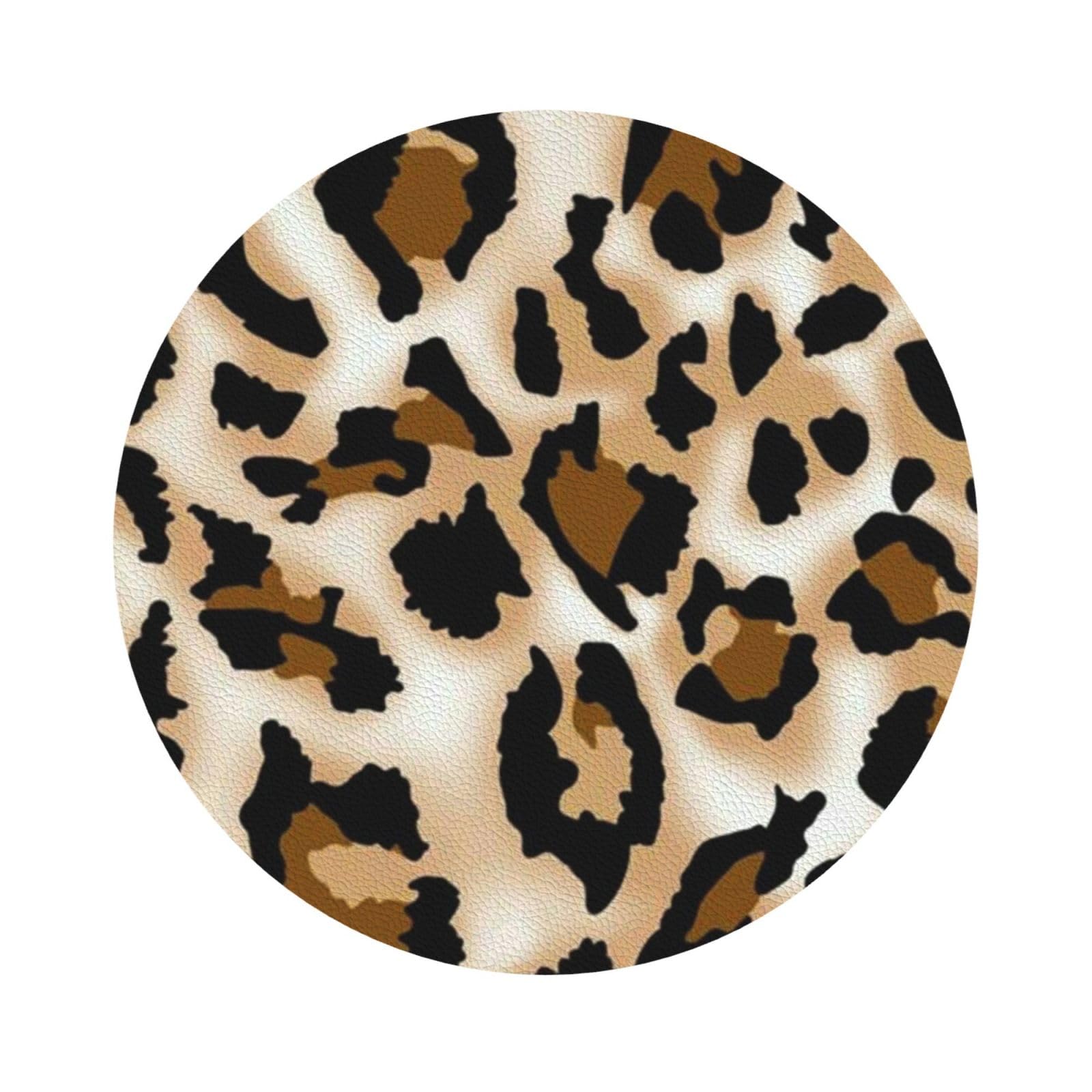 Leopard PU Leather Coasters Set of 6 Round Drink Coasters