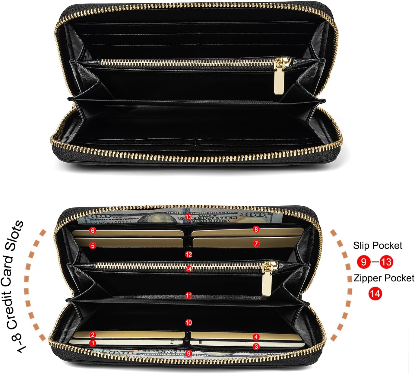 DORIS&JACKY Women Leather Wallet Rfid Blocking Large Capacity Zipper Around Travel Wristlet Bags