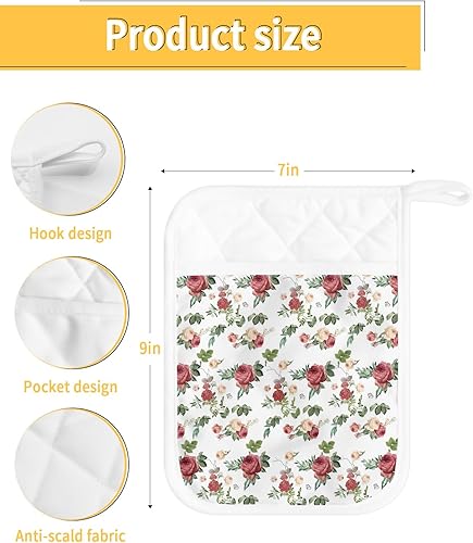 Miniatura 3 de Juego de 5 agarraderas de tela de toalla con bolsillo para cocina, antideslizante y aislante de calor, con bolsillo, guantes gruesos para horno,