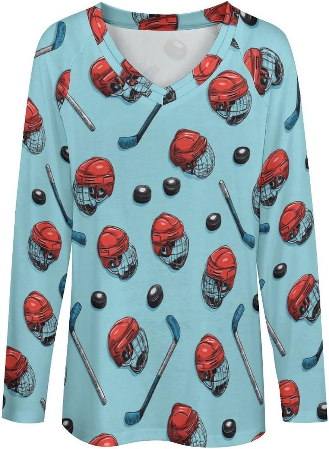 Colorful Cartoon Cat Women's Tops Long Sleeve Shirts V Neck Tops for Women