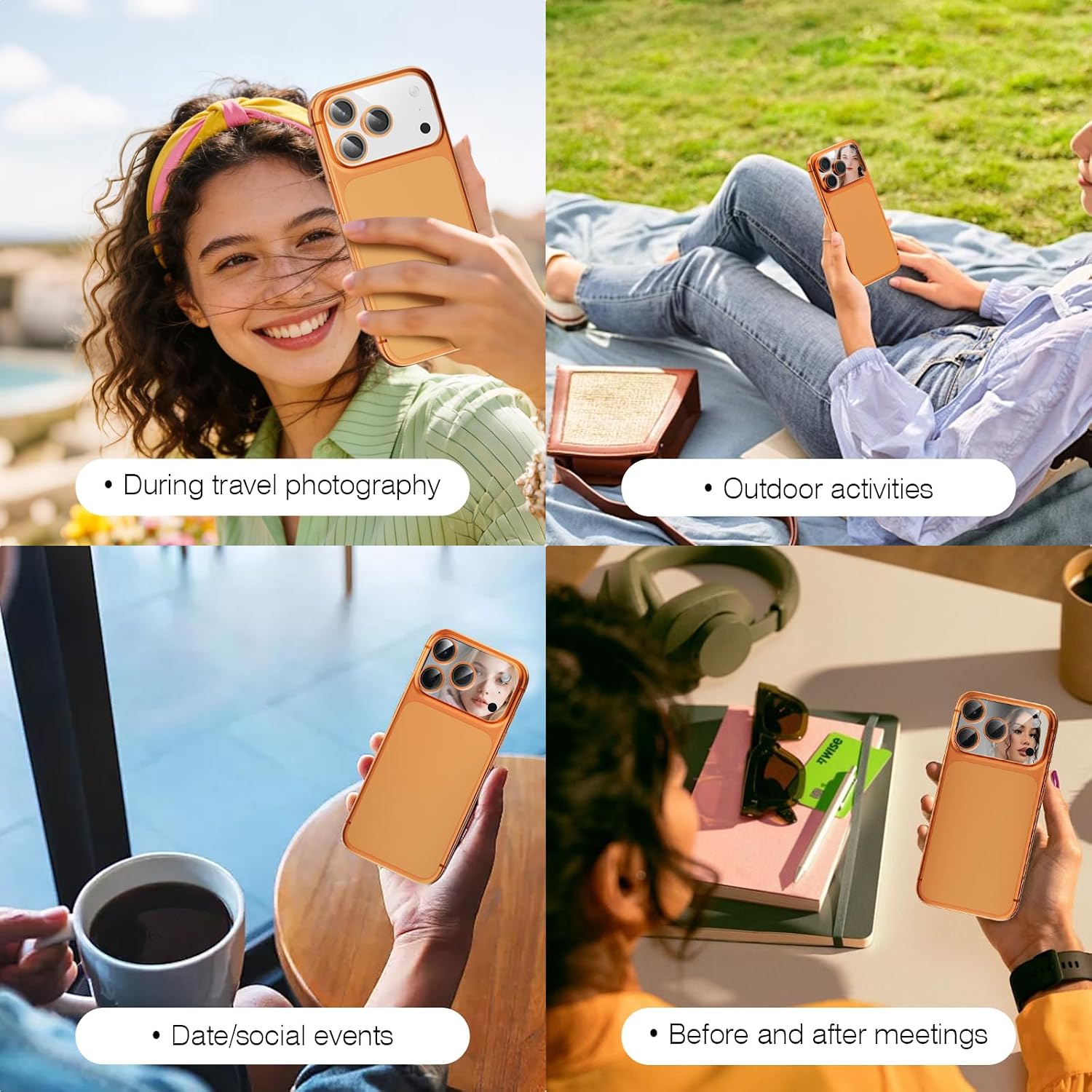 Mirror Camera Lens Protector for iPhone 17 Pro Max, Camera Cover for Women Makeup,High-Definition Without Distortion Camera Protector,Used for Easy Touch-ups During Dates, Social Events, Work, School（Orange）