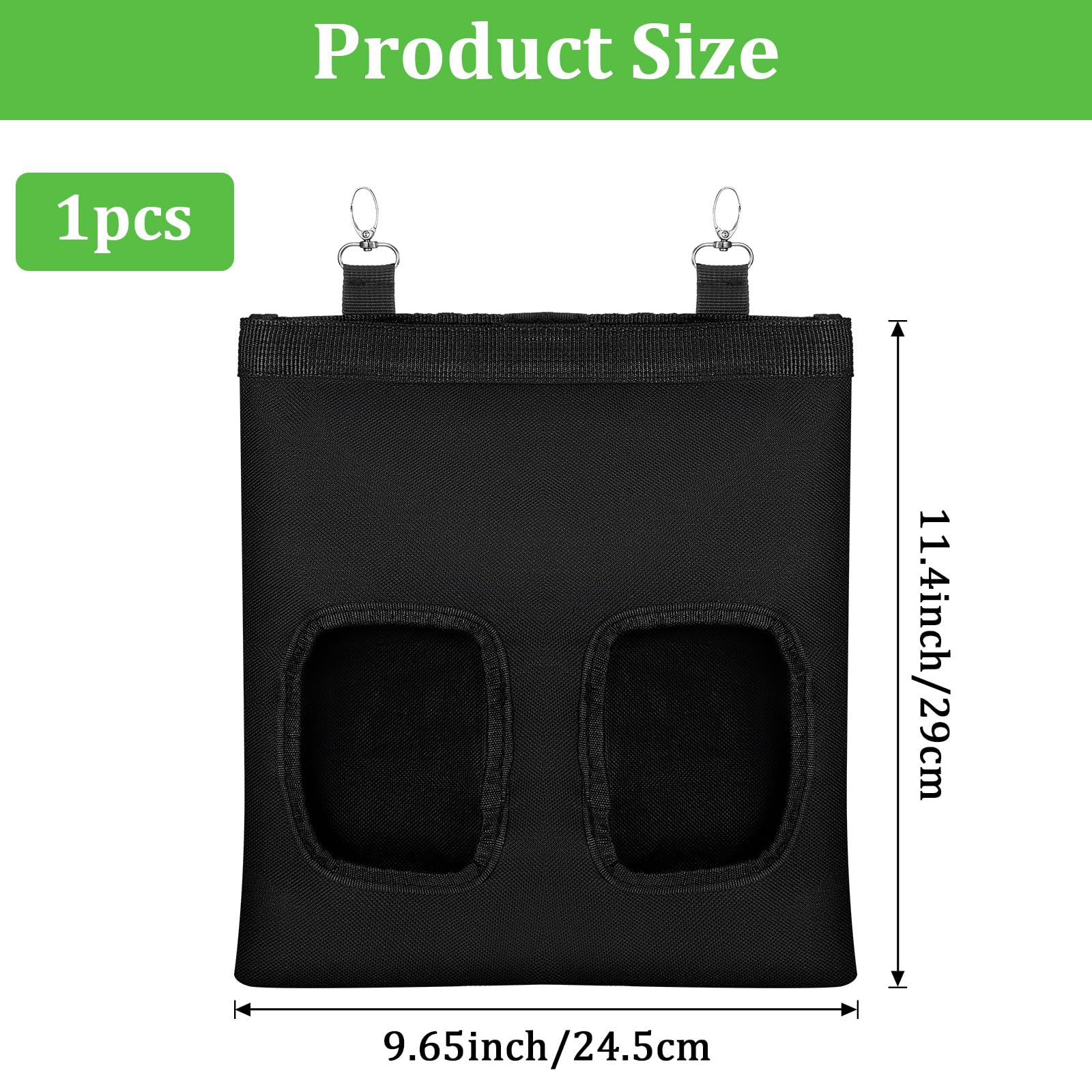 Rabbit Hay Feeder Bag, Guinea Pigs Hanging Hay Rack Manger Holder Dispenser Small Animal Feeder Storage Pouch for Bunny Chinchilla Hamster (Black, 2 Windows) - image 6