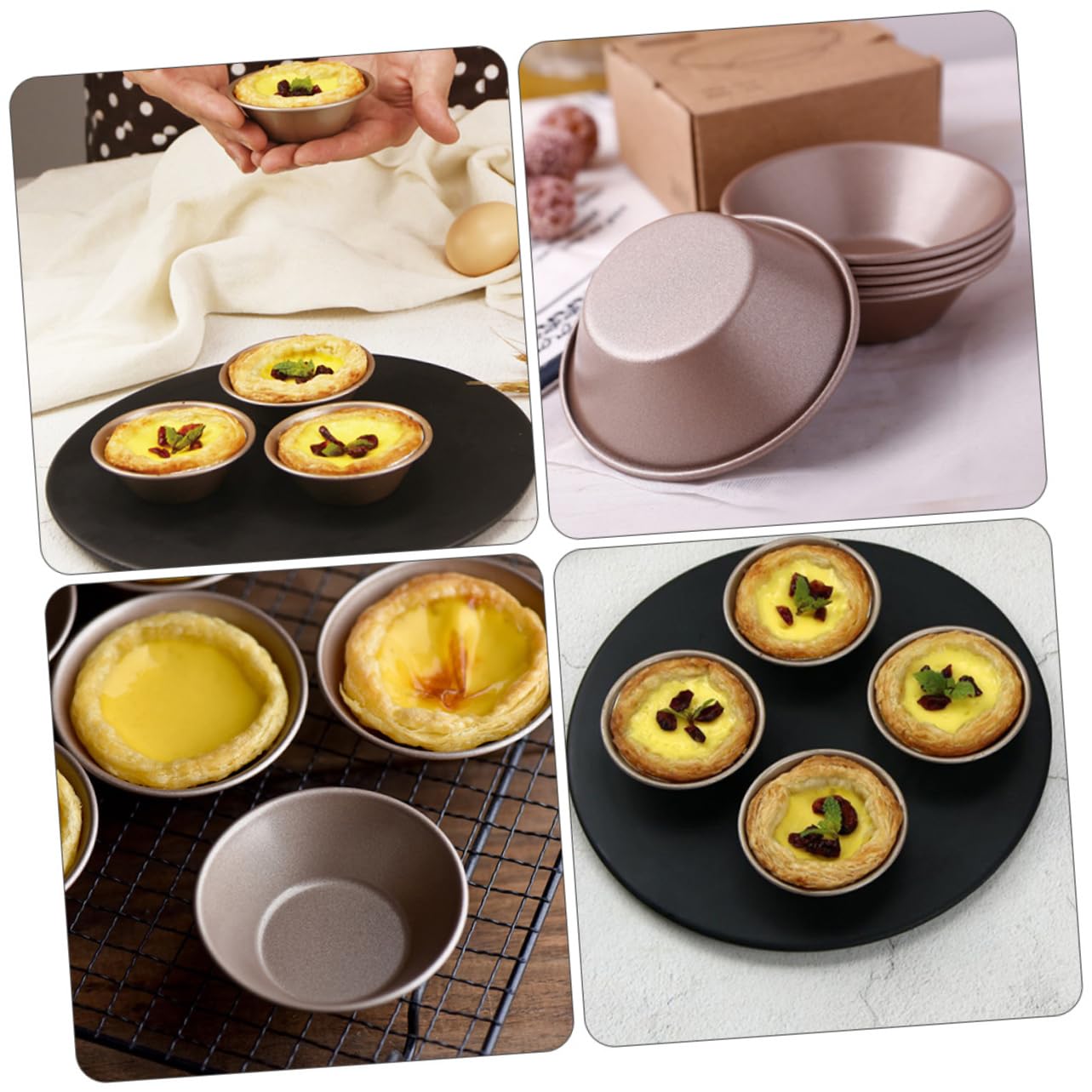 MUCKLILY 4Pcs Carbon Steel Baking Tart Molds Non Stick Pudding and Jelly Cup Molds for Easy Demoulding for Egg Tarts Muffins Cakes and Pies