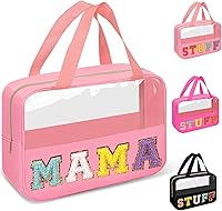 Vista 10 de izuzta Bolsas de maquillaje transparentes con letras de chenilla tipo tote, bolsa de maquillaje preppy con asa, Moda