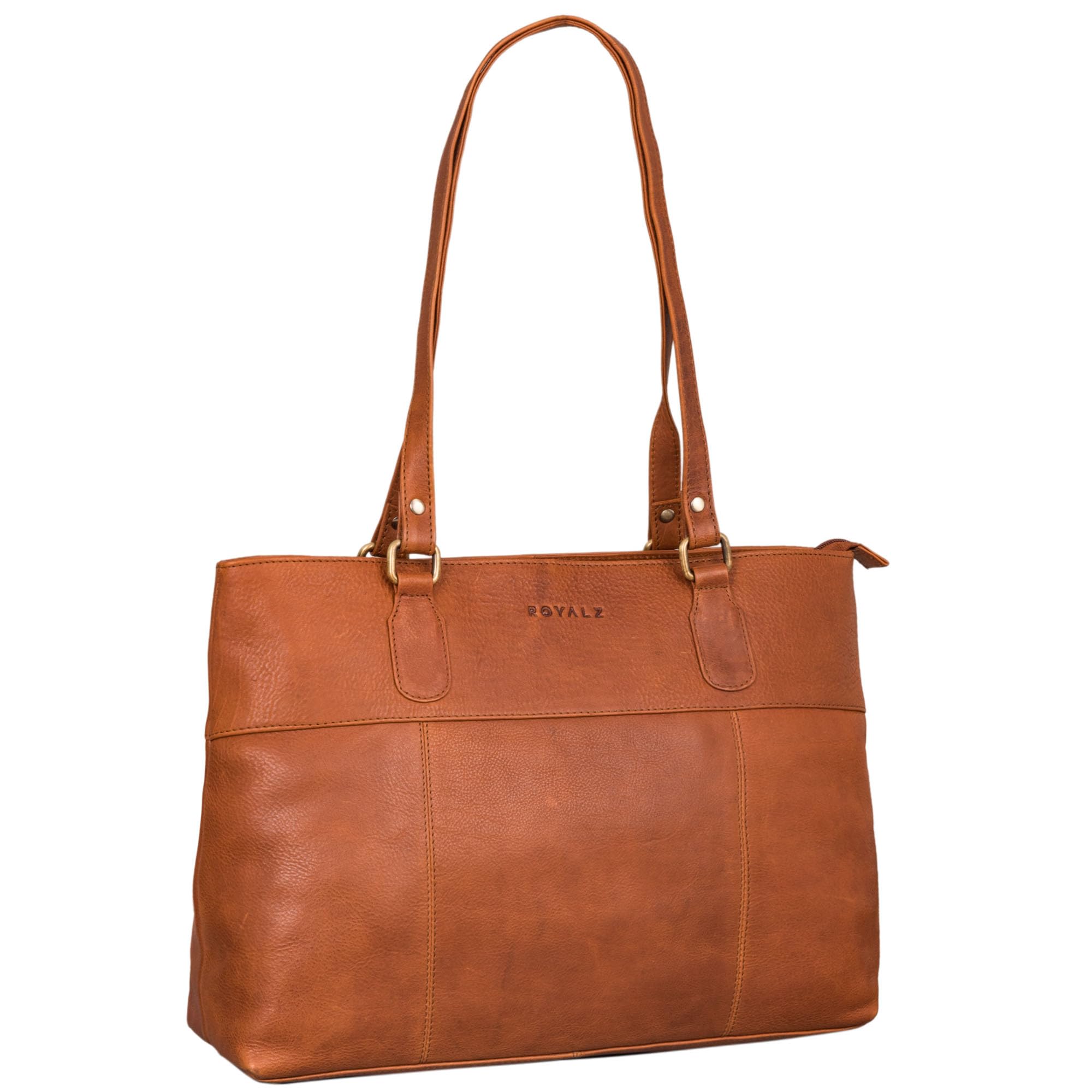 ROYALZ "Augustine Vintage Echtleder Handtasche Damen mittelgroß Leder Henkeltasche Schultertasche mit langen Henkeln;Farbe:Schwarz