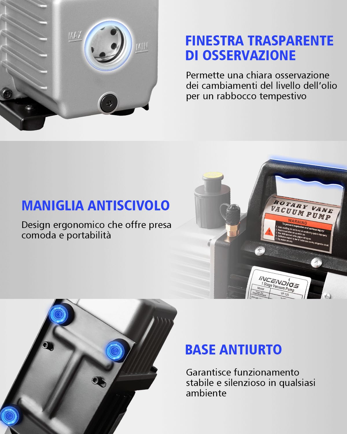 Kit Pompa a Vuoto per Condizionatori 3 CFM 1/4 HP con Manometro Compatibile con R12 R22 R502 R134A R404 R407 R452A Kit Pompa a Vuoto per HVAC Auto, Lavorazione Alimentare e Refrigerazione Commerciale
