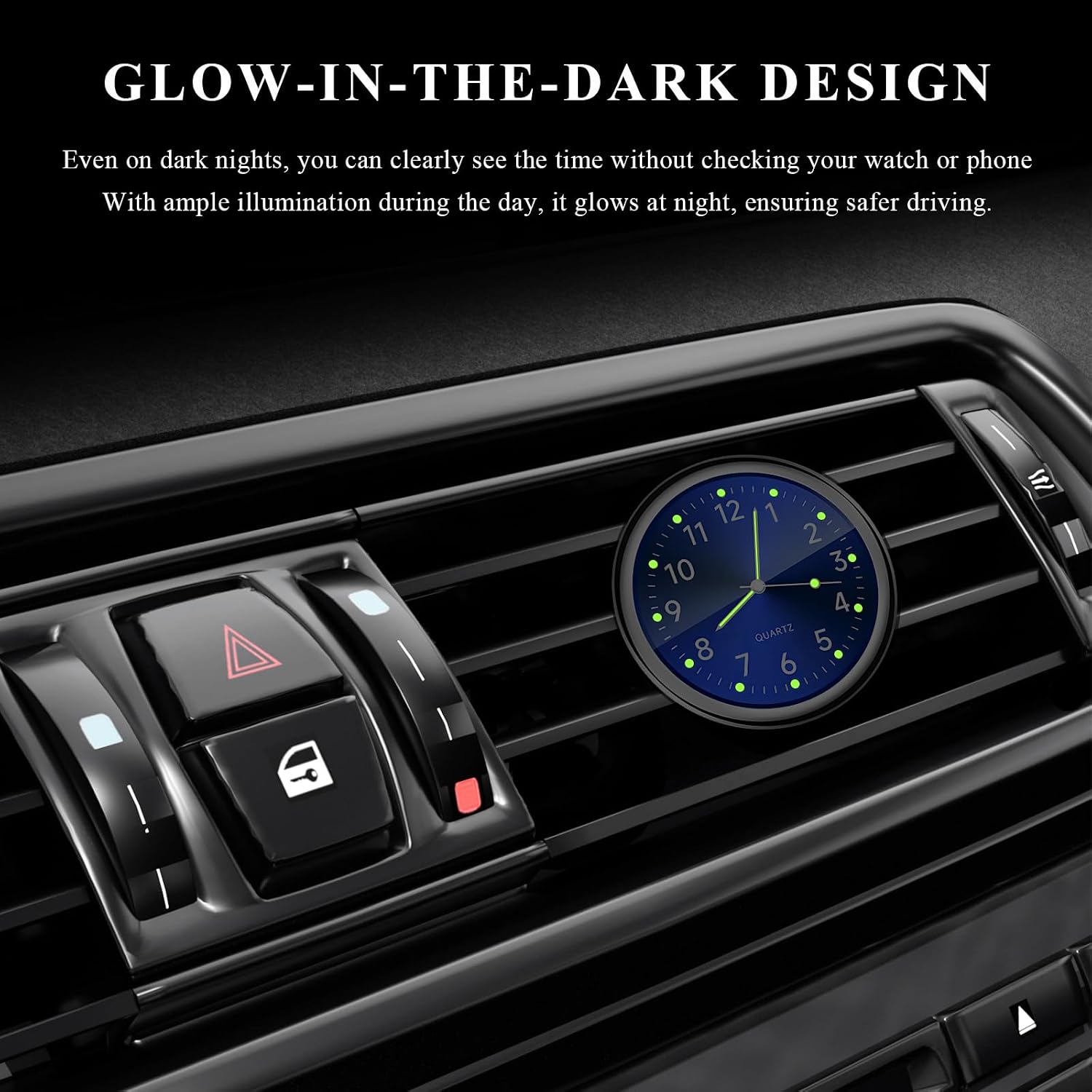 2 PCS Stick on Dashboard Car Clock, Mini Luminous Auto Analog Quartz Air Vent Clocks, Alloy Tiny Watch Dashboard Clock Decoration for Most Vehicles, Car Accessories (Blue+Golden)