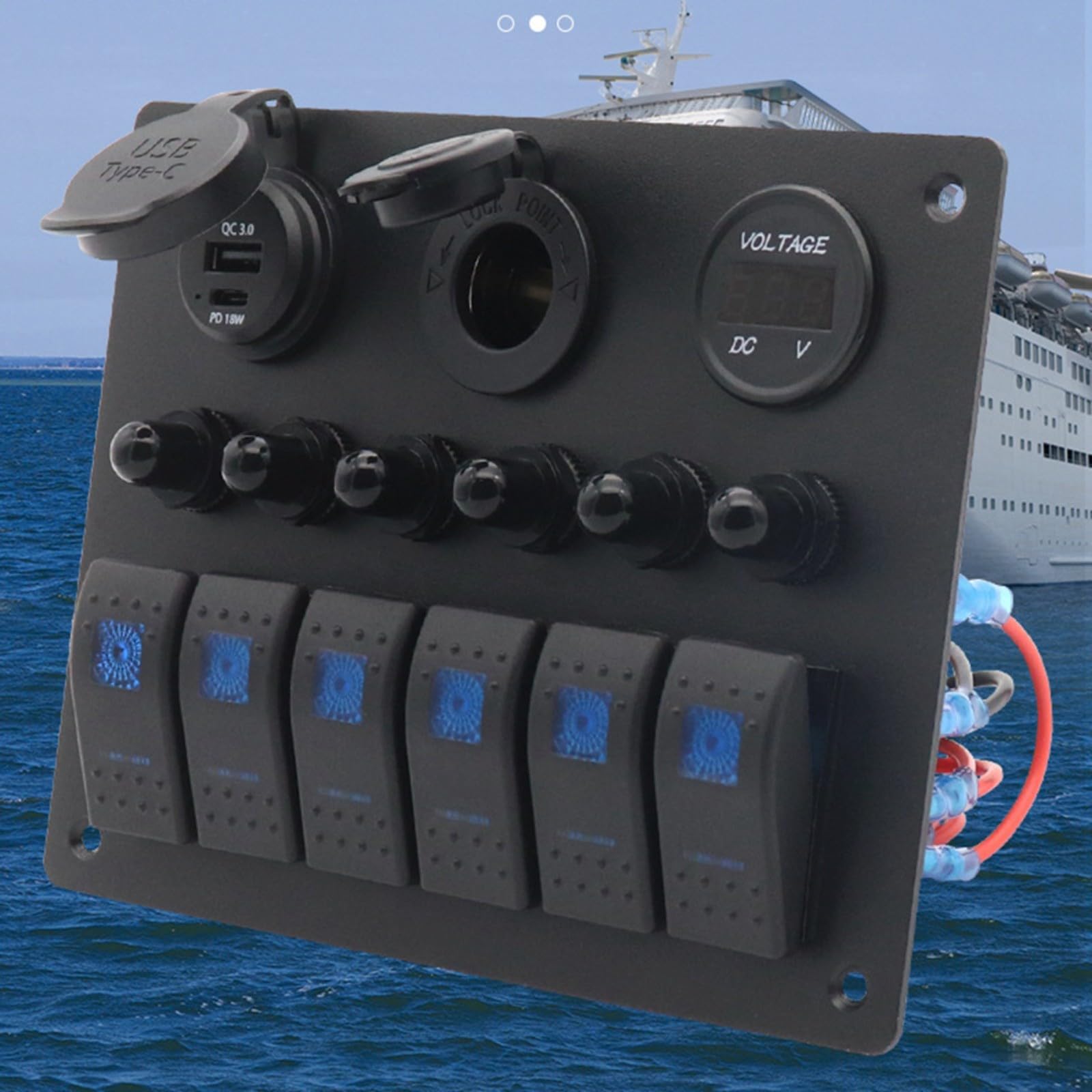 Pannello interruttore per camper e yacht, interruttore a levetta a 6 vie con voltmetro e caricatore USB, armadio elettrico in alluminio per rete di bordo 12-24 V